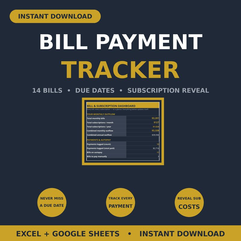 Bill Payment Tracker & Subscription Organizer — spreadsheet planner cover