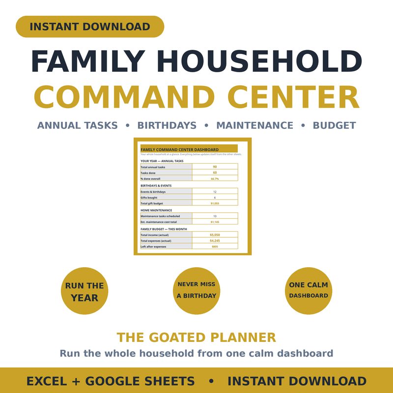 Family Household Command Center — spreadsheet planner cover