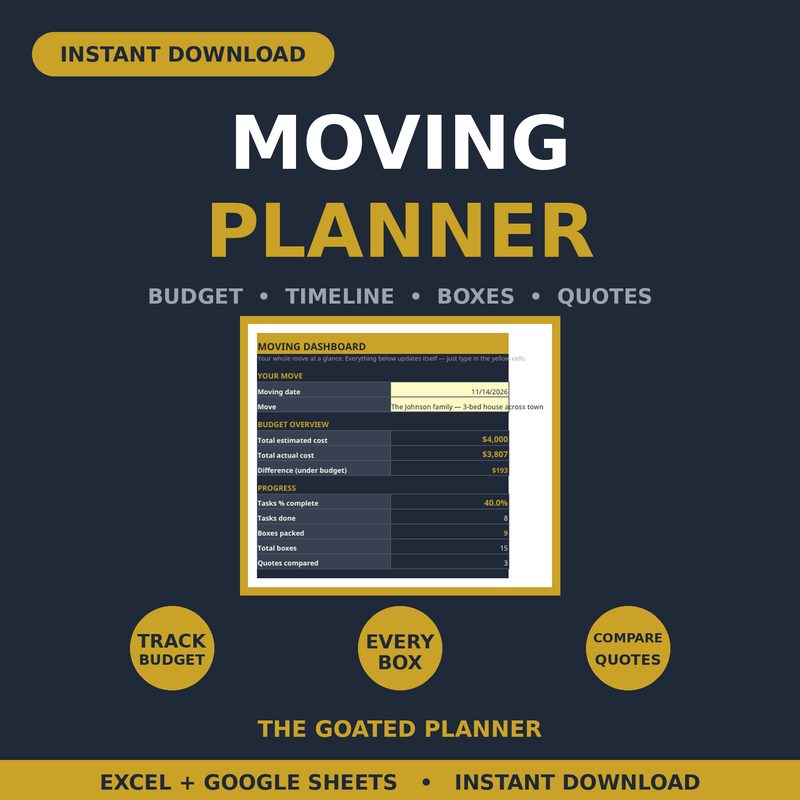 Moving Planner Spreadsheet — spreadsheet planner cover