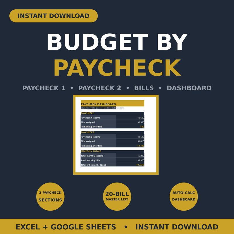 Budget by Paycheck — Dark Mode — spreadsheet planner cover