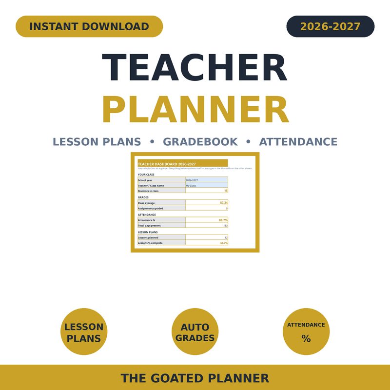 Teacher Planner Spreadsheet 2026–2027 — spreadsheet planner cover