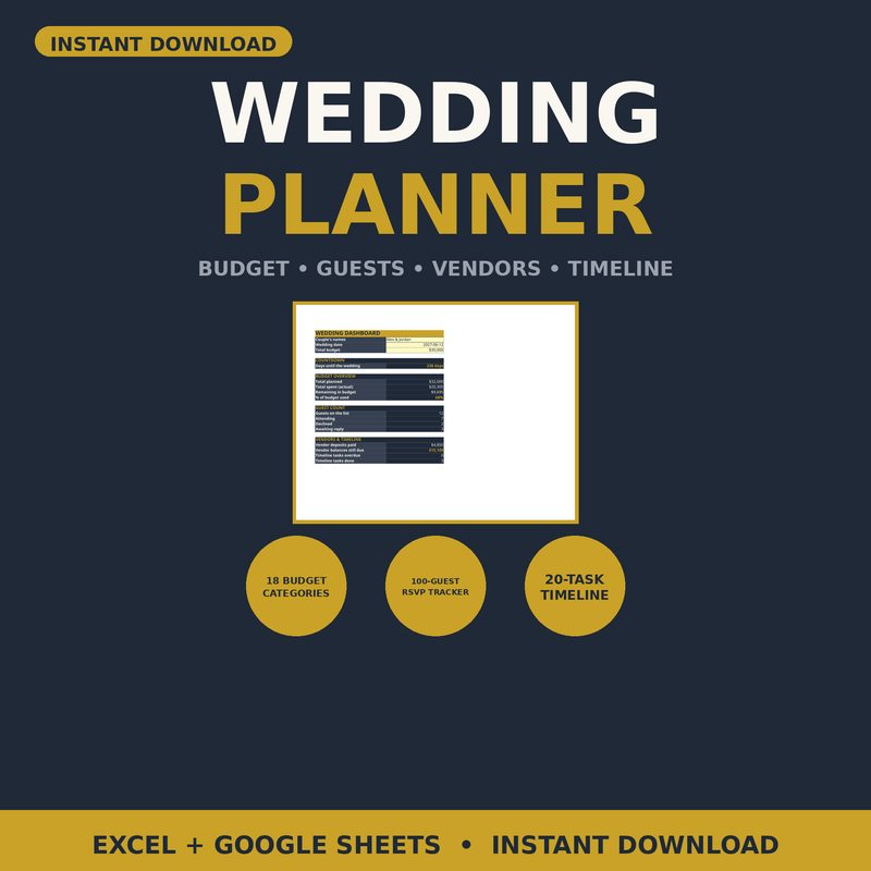 Wedding Planner Spreadsheet — Dark Mode — spreadsheet planner cover